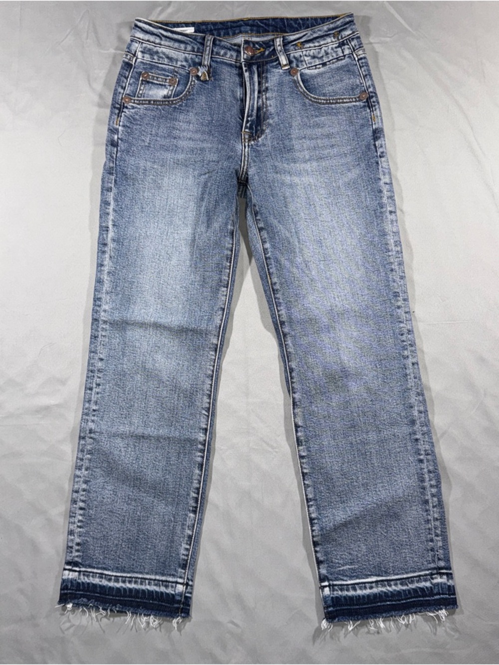 R13 Jeans Womens 27 Blue Medium Wash Mid Rise Cropped Raw Hem Made In Italy
